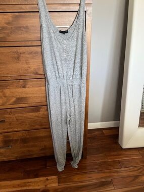 Gibson Heather Gray Sleeveless Henley Jumpsuit